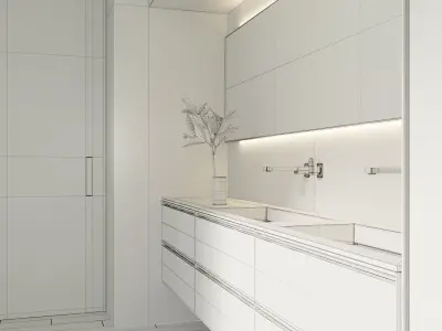 Bathroom PBR modern with walls and wooden floors 3D model