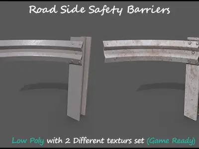Low Poly Road Side Safety Barriers With 2 Texture Set Game Ready Low-poly 3D model