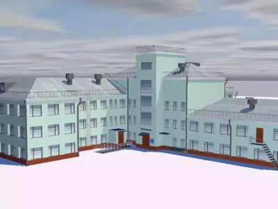 Museum school building on cloudy day Low-poly 3D model