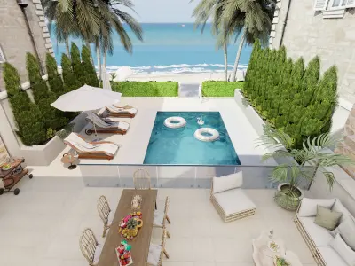 Mediterranean House With Pool Blender Scene 3D model