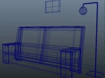 Sofa with floor lamp Low-poly 3D model