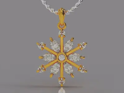Prong set marquise and round shape diamonds snowflake pendant 3D print model