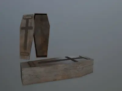 Tombstone Set two wooden coffins Low-poly 3D model