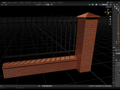 Fence - Brick - Modular Low-poly 3D model