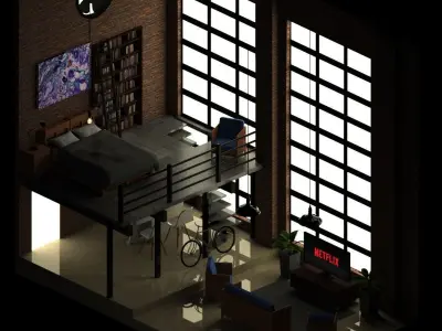 Industrial Style House  Free low-poly 3D model