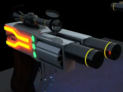 sci-fi futuristic double barrel revolver gun Low-poly 3D model