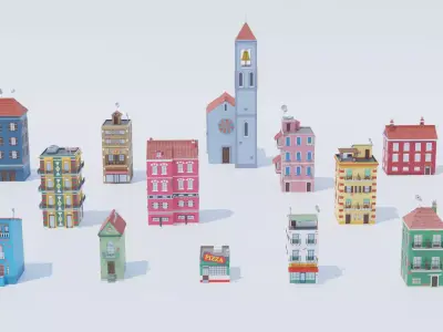 14 Pack Italian Buildings Low-Poly Low-poly 3D model