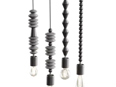 Nordic Wooden Geometric Beads Pendant Lamp 3D model