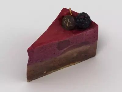 Cake 4 piece of with blackberries on top Low-poly 3D model