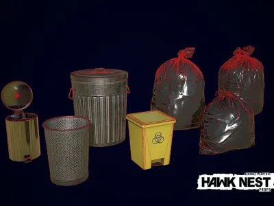 Trash Bin Collection Low-poly 3D model