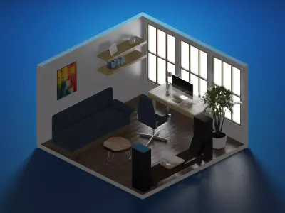 home-office low poly model render in blender Low-poly 3D model