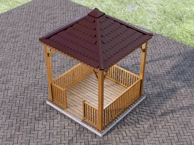 Wooden Gazebo with complete Contruction  3D model