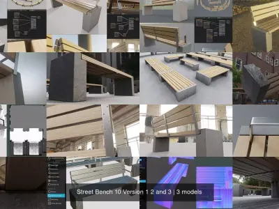 Street Bench 10 Version 1 2 and 3 3D Model Pack