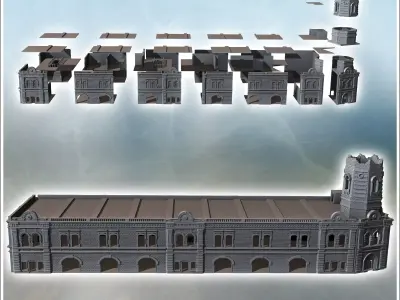 Large urban baroque-style fire station with corner tower Staling 3D print model