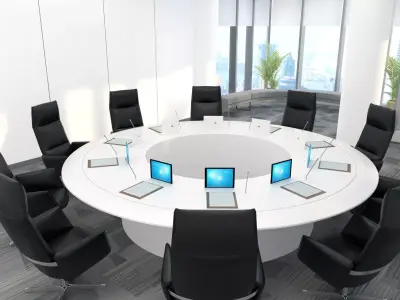 Modern Corporate Conference Meeting Room with Round Table 3D model