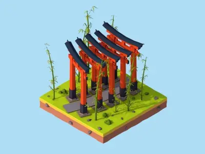 Cartoon Lowpoly Fushimi Inari-Taisha Shrine Low-poly 3D model