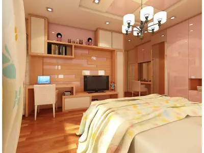 bedroom 4 with walls and wooden floors 3D model