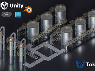 Oil Facility Modular Package - Low Poly - On one Trimsheet Low-poly 3D model