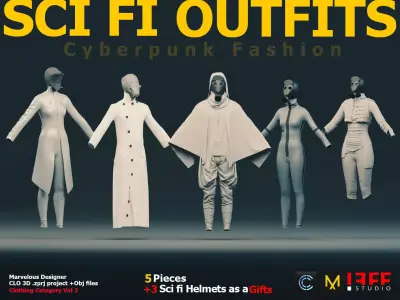 5 SCIFI CYBERPUNK OUTFITS  and SCIFI HELMETS AS A GIFT  VOL 2 Low-poly 3D model