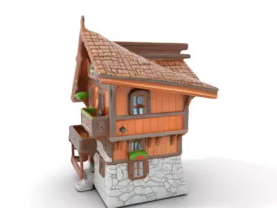 Rustic Wooden House model pack Low-poly 3D model
