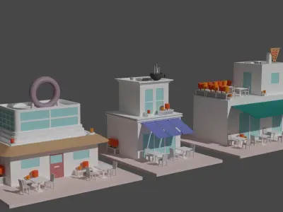 Coffee - Pizza and Donut Shop Low-poly 3D model