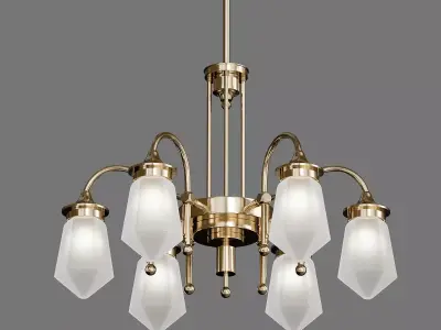TYROL brass chandelier with five glass shades 3D model