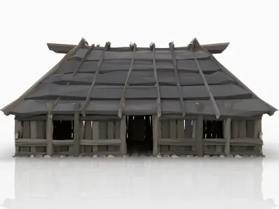 STYLIZED FANTASY MEDIEVAL VIKING WOODEN COTTAGE HOUSE Free low-poly 3D model