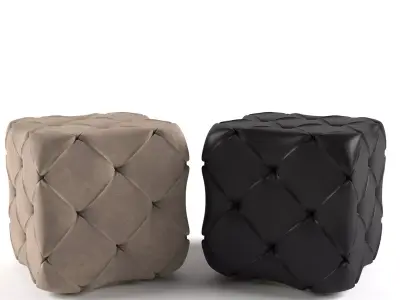 Capitone Pouf white brown fabric and black leather 3D model