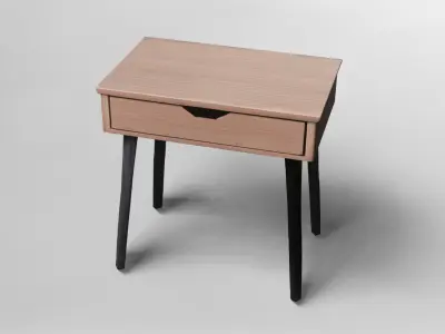 Modern Wooden Side Table with Drawer and Metal Legs 3D model