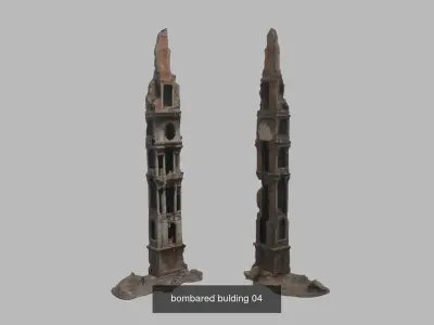 bombared buldings 06 items 3D Model Pack