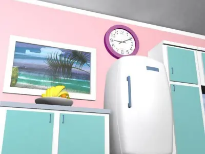 Cartoon detailed kitchen 3D model