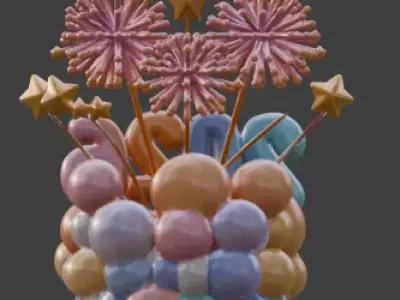 Vibrant 2026 New Year Balloon Sculpture 3D Model Low-poly 3D model