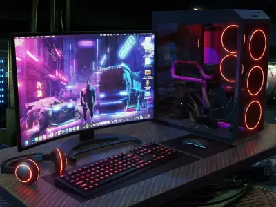 Computer Gaming Desktop PC Low-poly 3D model