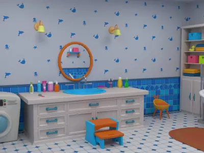 Cartoon Bathroom Low-poly 3D model purchase