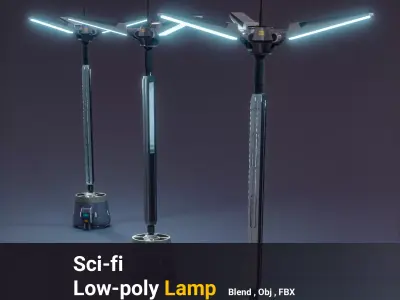 Low Poly Sci-fi Street Lights Low-poly 3D model