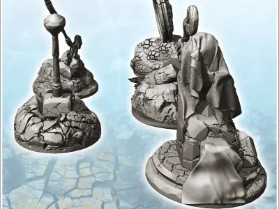 Fantasy accessory set with hammer and shield 1 - Medieval Gothic 3D print model
