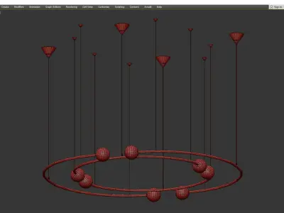 Oddments circular light fixture with four balls hanging from it Low-poly 3D model