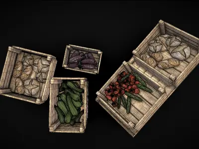 Medieval Market- Vegetables and Boxes Free 3D model