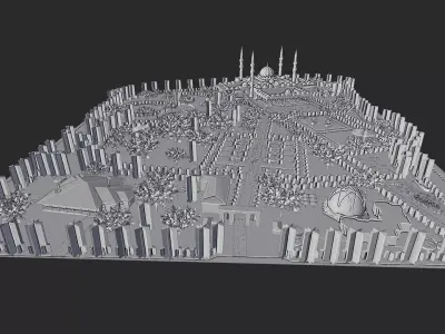 Large Mosque Garden Environment City Park 3D Scene 3D model