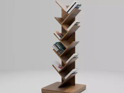 Modern Wooden Book Rack  Vertical Bookshelf 3D Model  Low-poly 3D model