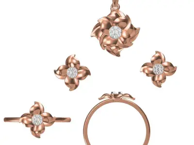 Light Minimalist Diamond Ring Earrings Pendant Set 3D print model