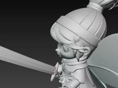 Chibi Fairy Warrior with Pink Sword 3D Model 3D print model