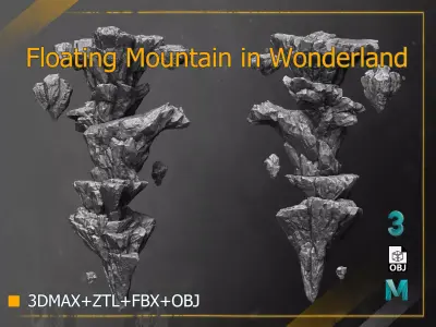  Natural Rocks of Floating Mountain in Wonderland 3D High-Poly 3D model