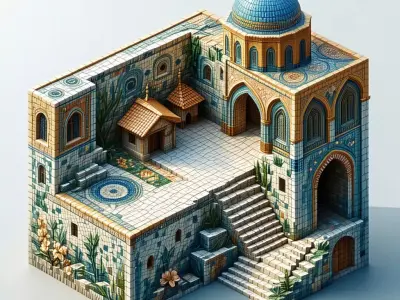Isometric LowPoly Mosque Courtyard Low-poly 3D model