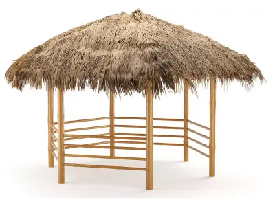 bamboo roof beach restaurant shelter gazebo 3D model