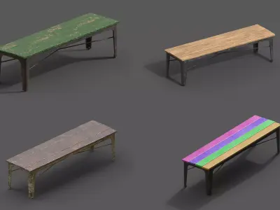 Old Street Bench Low-poly 3D model