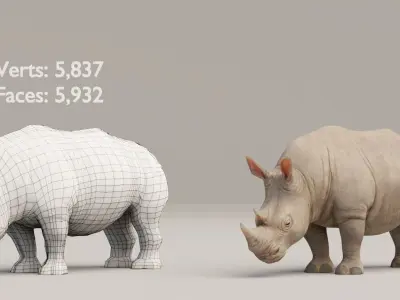 Rigged Baby Rhino And Adult Rhino Low-poly 3D model