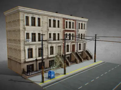 Game Ready New York Enter able Apartment Block  Low-poly 3D model