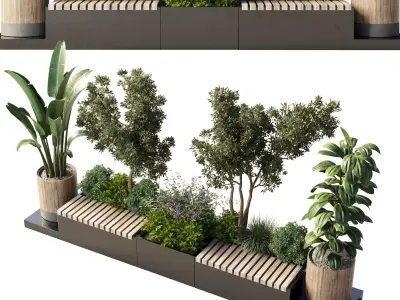 Urban Environment Urban Furniture Green Benches 3D model