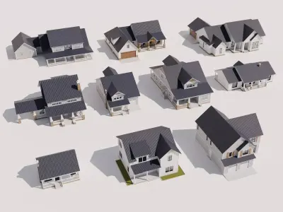 Cottage 10 Houses Collection Low-poly 3D model